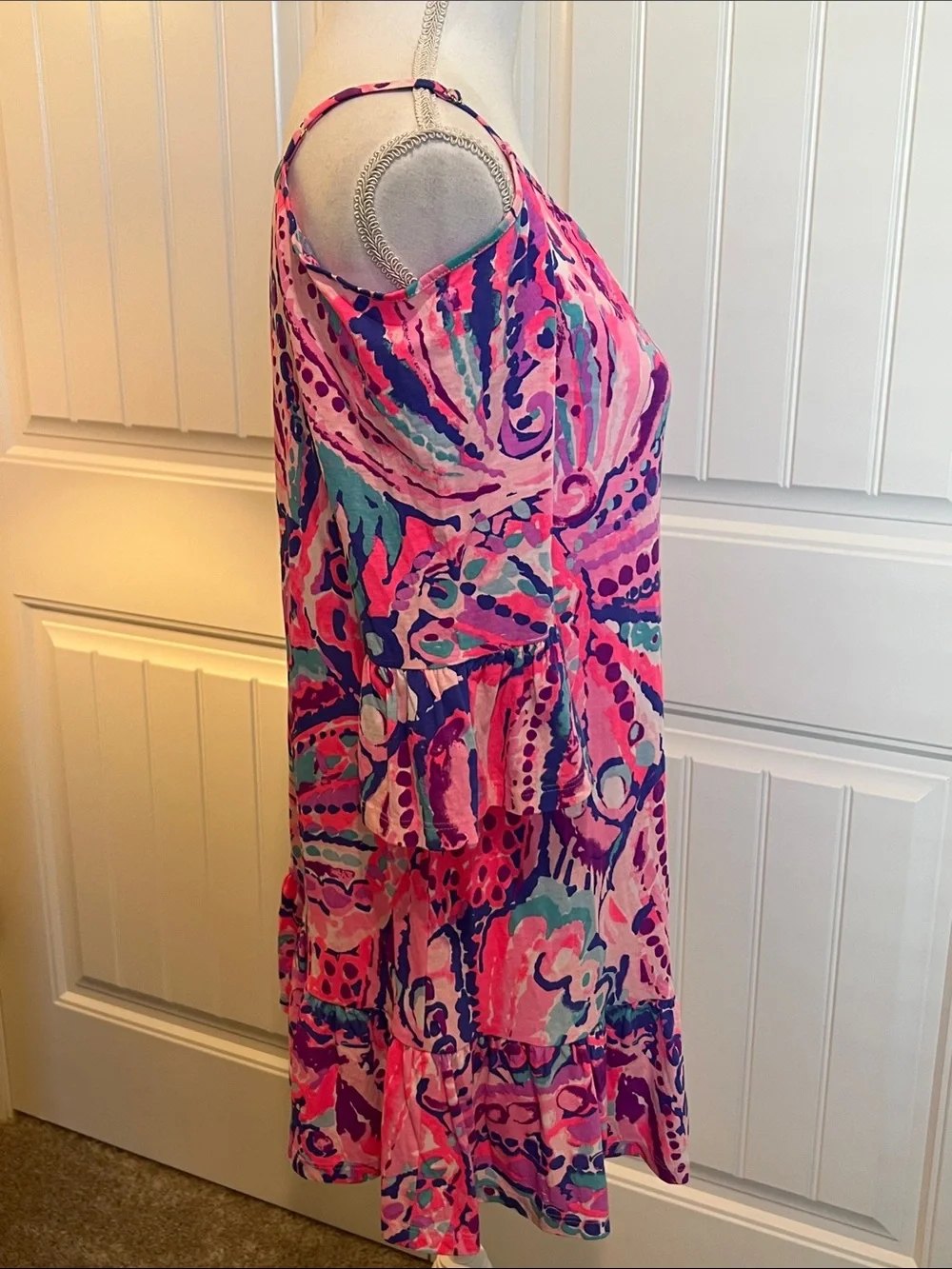 Lilly Pulitzer Girls Mini Alanna Dress Colony Coral Shell Out‎ Large